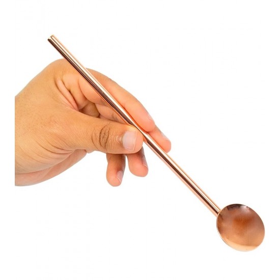 Colher Canudo 20cm Cor Bronze em Aço Inox Para Coquetel